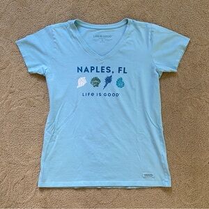 Life Is Good Women’s Small Crusher Tee Short Sleeve Blue T Shirt Naples Florida